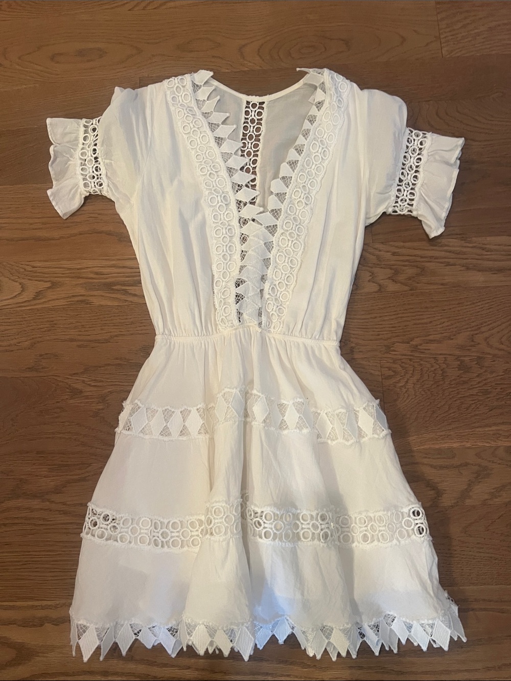Peixoto White Crochet-Trim Mini Dress